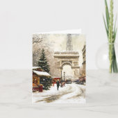Kerst in Parijs: winterscène Arc de Triomphe Feestdagen Kaart (Voorkant)