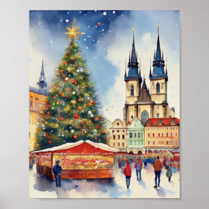 Kerst in Praag Tsjechië Waterverf Poster