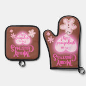 Kerst in Roze Ik ben op Gingerbread Duty bruin | Ovenwant & Pannenlap Set (Voorkant)