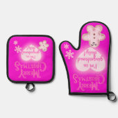 Kerst in roze Ik ben op Gingerbread Duty roze | Ovenwant & Pannenlap Set (Voorkant)