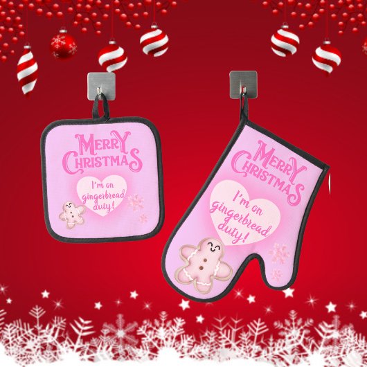 Kerst in roze Ik ben op Gingerbread Duty roze | Ovenwant & Pannenlap Set