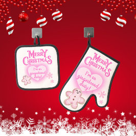 Kerst in Roze Ik ben op Gingerbread Duty wit | Ovenwant & Pannenlap Set