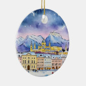 Kerst in Salzburg Oostenrijk Waterverf Keramisch Ornament (Rechts)