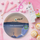 Kerst in Santorini, Griekenland met de Kerstman Papieren Bordje (Feest)