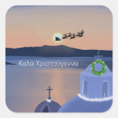 Kerst in Santorini, Griekenland met de Kerstman Vierkante Sticker (Voorkant)