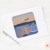 Kerst in Santorini, Griekenland met de Kerstman Vierkante Sticker (Envelop)