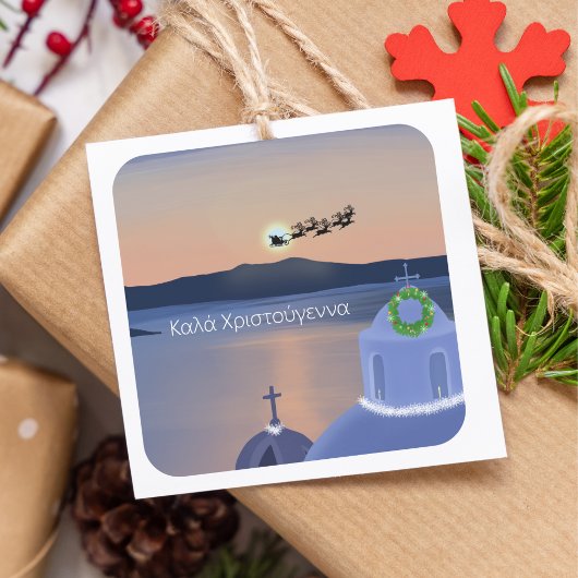 Kerst in Santorini, Griekenland met de Kerstman Vierkante Sticker