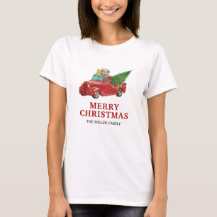 Kerst in vintage rode pick-uptruck t-shirt