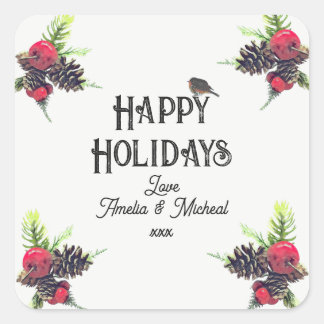 Kerst in vintage stijl, gepersonaliseerd vierkante sticker