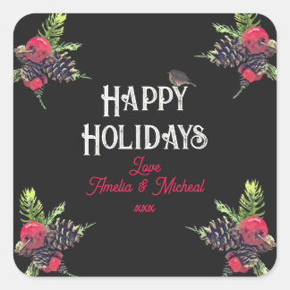 Kerst in vintage stijl, gepersonaliseerd vierkante sticker