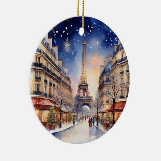 Kerst in Waterverf Eiffeltoren Keramisch Ornament (Rechts)