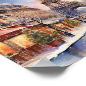 Kerst in Waterverf Eiffeltoren Poster (Hoek)