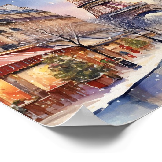 Kerst in Waterverf Eiffeltoren Poster (Hoek)