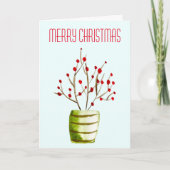 Kerst in waterverf rode bessen kaart (Voorkant)