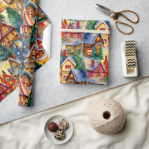 Kerst in Whimsical Village Waterverf Pattern