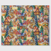 Kerst in Whimsical Village Waterverf Pattern Cadeaupapier (Vlak)
