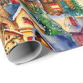Kerst in Whimsical Village Waterverf Pattern Cadeaupapier (Rol Hoek)