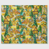 Kerst in Whimsical Village Waterverf Pattern Cadeaupapier (Vlak)