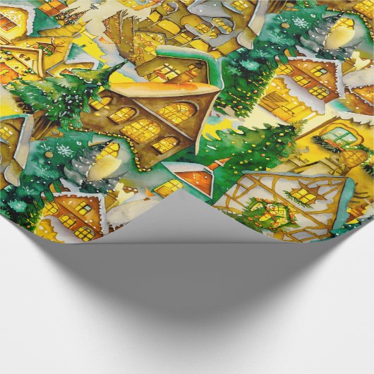 Kerst in Whimsical Village Waterverf Pattern Cadeaupapier (Hoek)