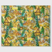 Kerst in Whimsical Village Waterverf Pattern Cadeaupapier (Vlak)