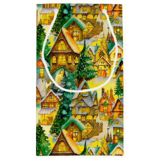 Kerst in Whimsical Village Waterverf Pattern Klein Cadeauzakje