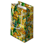 Kerst in Whimsical Village Waterverf Pattern Klein Cadeauzakje (Achterkant Gekanteld)