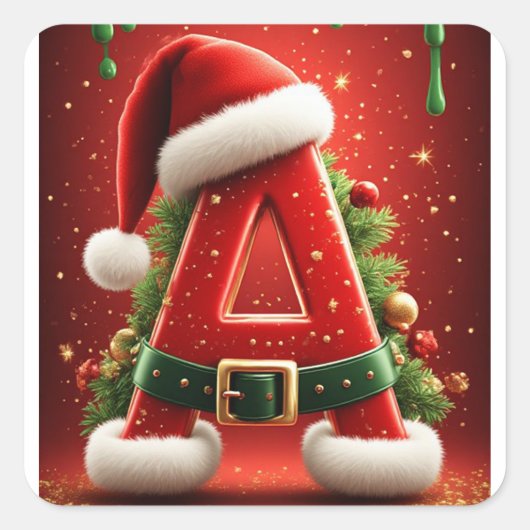 Kerst Initiaal A Voor Kerstcadeaus Vierkante Sticker (Voorkant)