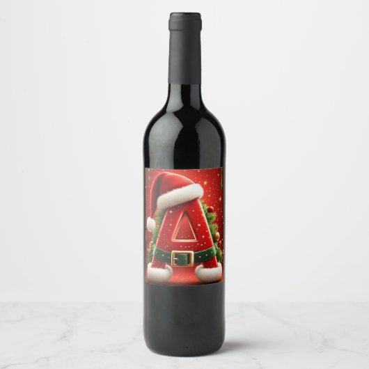 Kerst Initiaal A Voor Kerstcadeaus Wijn Etiket (Voorkant)