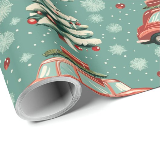 Kerst inpakpapier: auto's & bomen cadeaupapier (Rol Hoek)