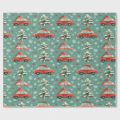 Kerst inpakpapier: auto's & bomen cadeaupapier (Vlak)