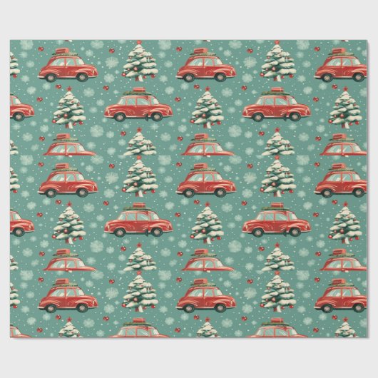 Kerst inpakpapier: auto's & bomen cadeaupapier (Vlak)
