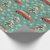 Kerst inpakpapier: auto's & bomen cadeaupapier (Hoek)