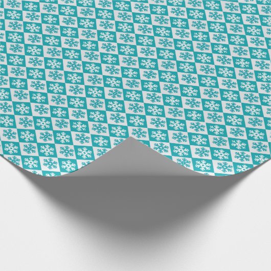 Kerst inpakpapier - Blauw & Wit Sneeuwvlokken (Hoek)