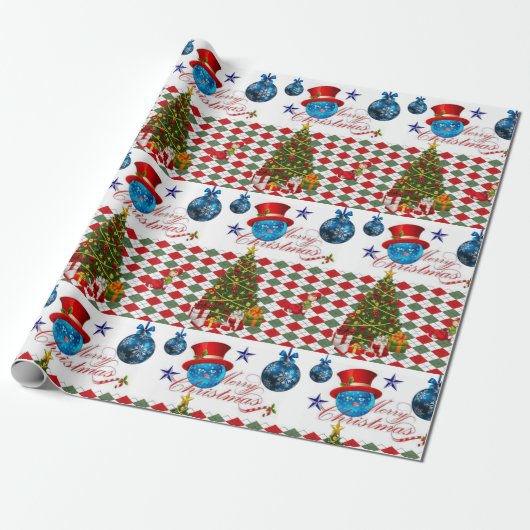 Kerst Inpakpapier Blauwe Ballen (Uitgerold)