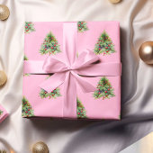 Kerst inpakpapier, dennenboom roze kerst cadeaupapier