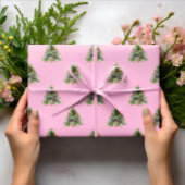 Kerst inpakpapier, dennenboom roze kerst cadeaupapier