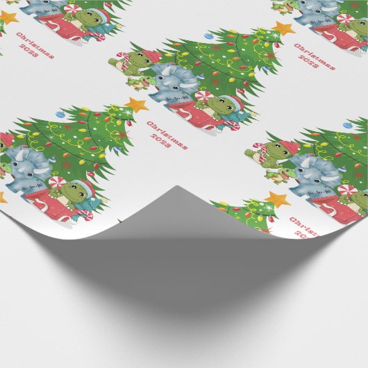 Kerst inpakpapier dinosaurussen aanpasbaar (Hoek)