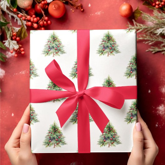 Kerst inpakpapier - Elegant Waterverf Pine