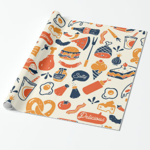 Kerst inpakpapier: Food Pattern Gift Wrap Cadeaupapier