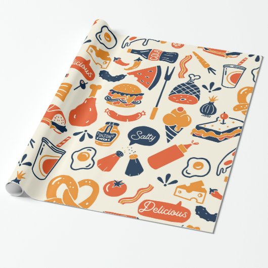 Kerst inpakpapier: Food Pattern Gift Wrap Cadeaupapier (Uitgerold)