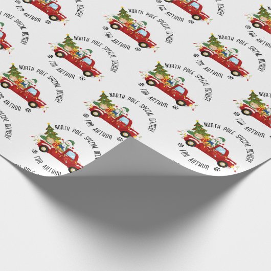 Kerst inpakpapier gepersonaliseerde rode vrachtwag (Hoek)