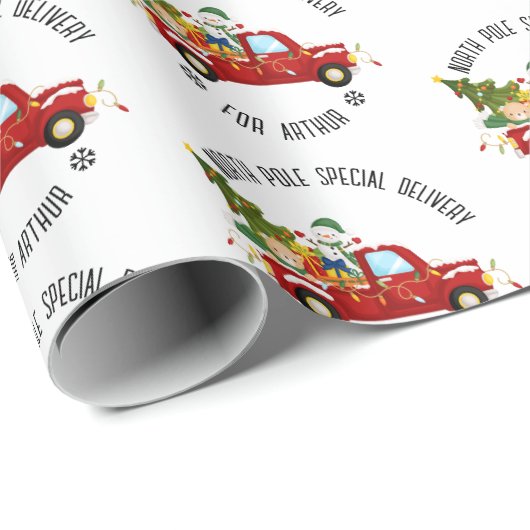 Kerst inpakpapier gepersonaliseerde rode vrachtwag (Rol Hoek)