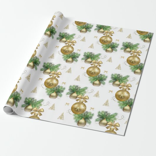 Kerst Inpakpapier Gouden Ballen (Uitgerold)