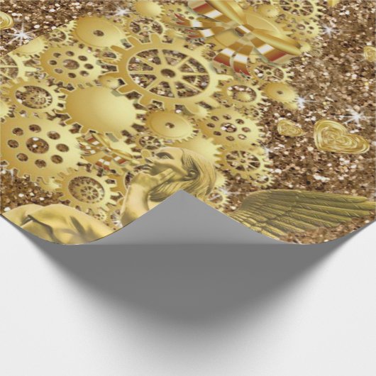 Kerst Inpakpapier Gouden Engel (Hoek)