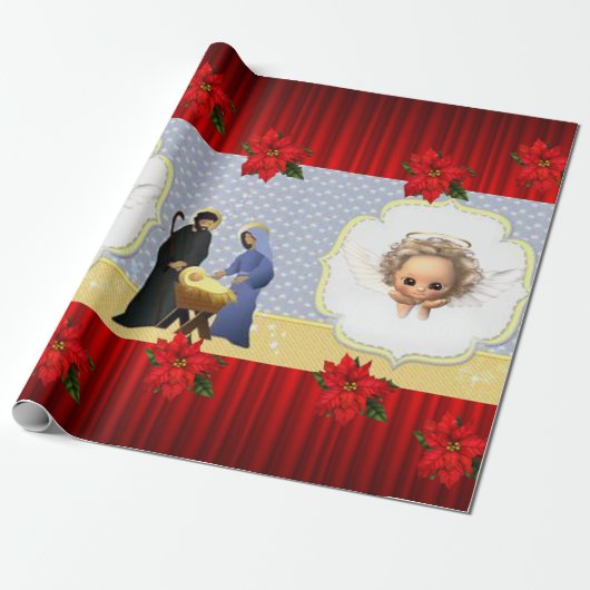 Kerst Inpakpapier Jezus Engel (Uitgerold)