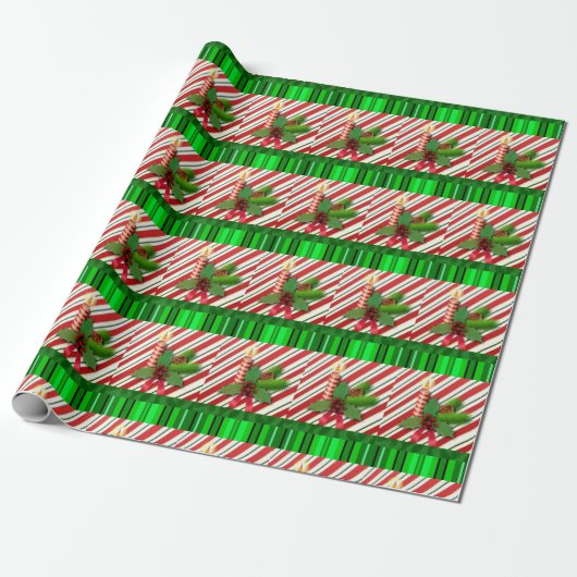 Kerst Inpakpapier Kaars Rood Groen (Uitgerold)