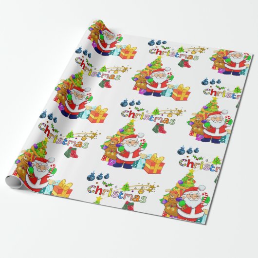 Kerst Inpakpapier Kerstman (Uitgerold)