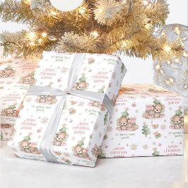 Kerst inpakpapier Meisje Naam Roze Beer