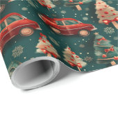 Kerst inpakpapier met bomen en auto's (Rol Hoek)