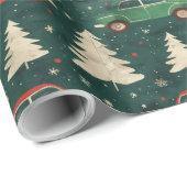 Kerst inpakpapier met bomen en auto's (Rol Hoek)